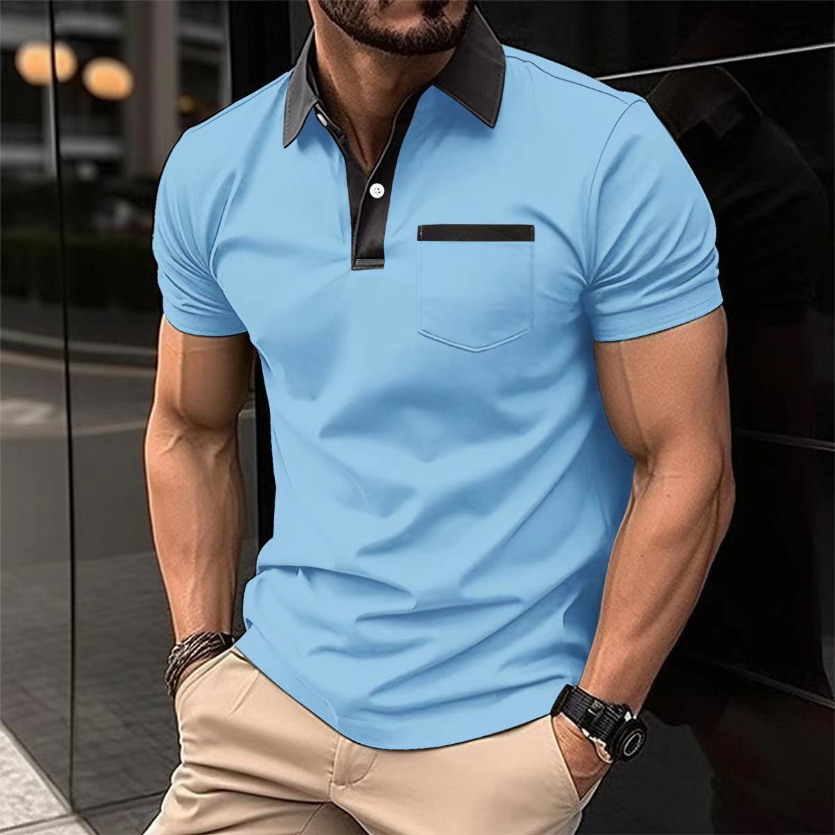 Revers Mode Slim Fit T-shirt voor Heren – Stijlvol en Comfortabel