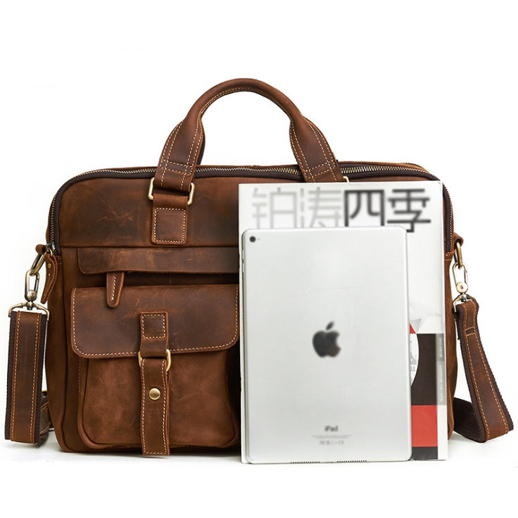Retro Heren Laptoptas – 15,6 Inch Aktetas van Runderhuid