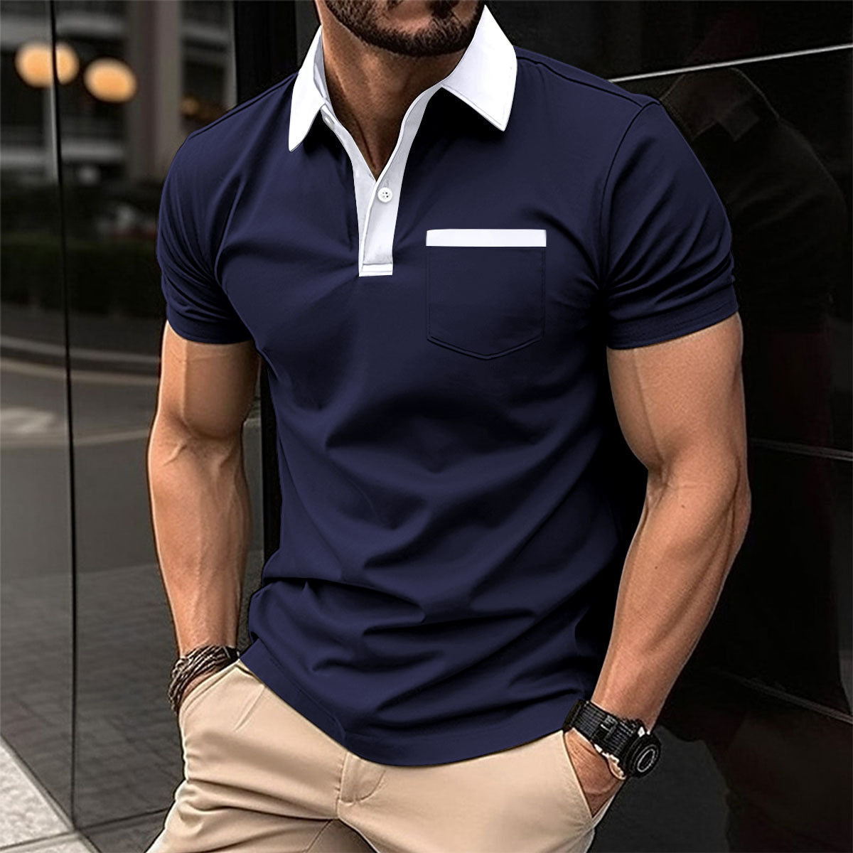 Revers Mode Slim Fit T-shirt voor Heren – Stijlvol en Comfortabel