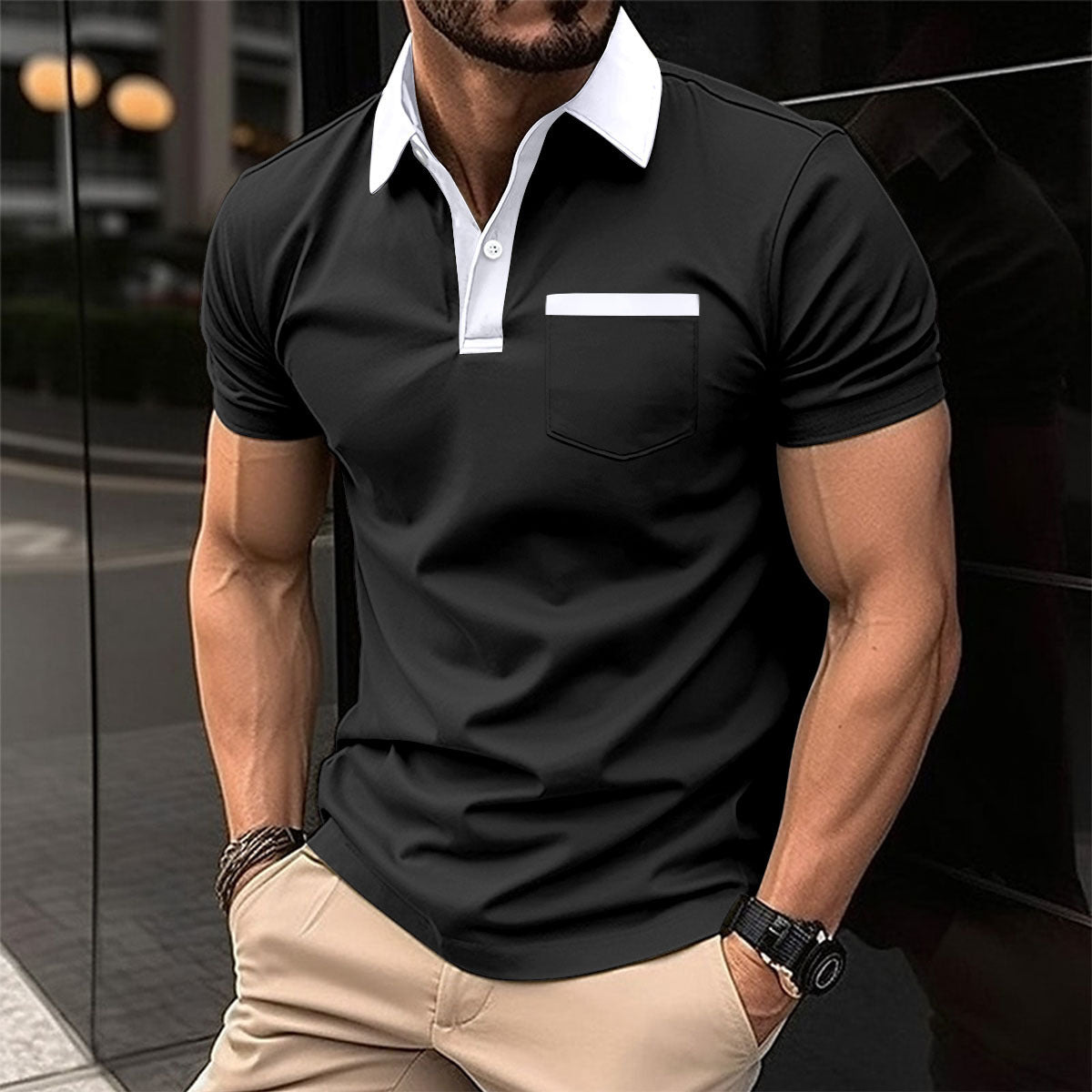 Revers Mode Slim Fit T-shirt voor Heren – Stijlvol en Comfortabel
