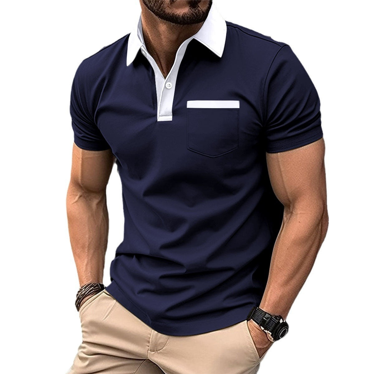 Revers Mode Slim Fit T-shirt voor Heren – Stijlvol en Comfortabel