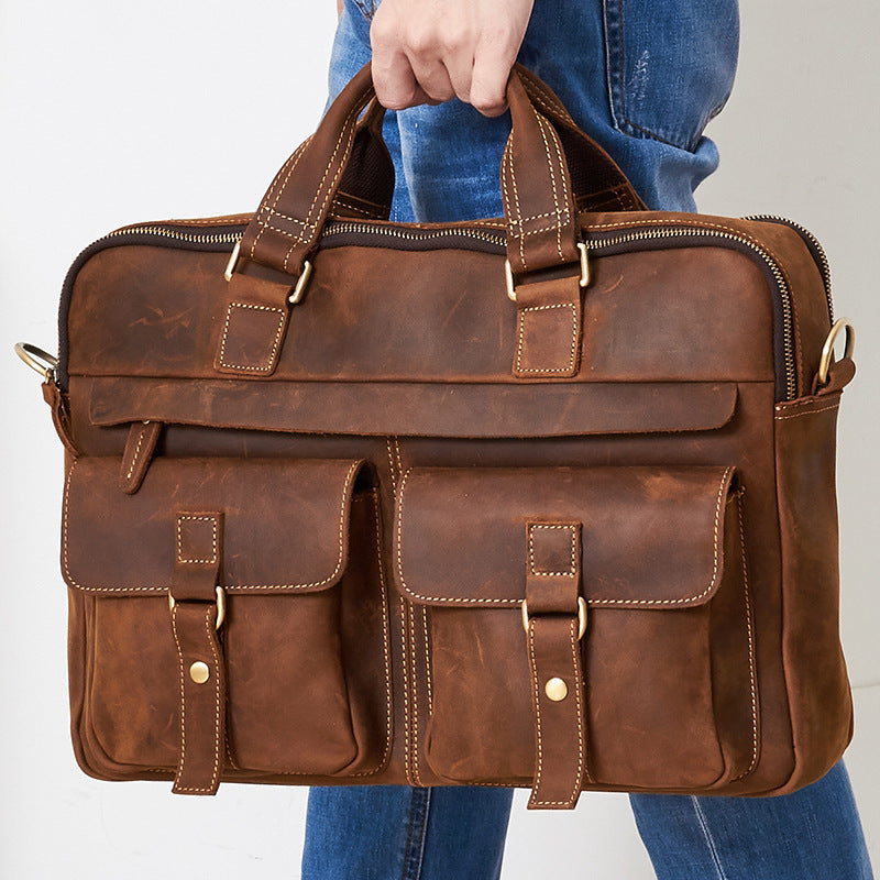 Retro Heren Laptoptas – 15,6 Inch Aktetas van Runderhuid