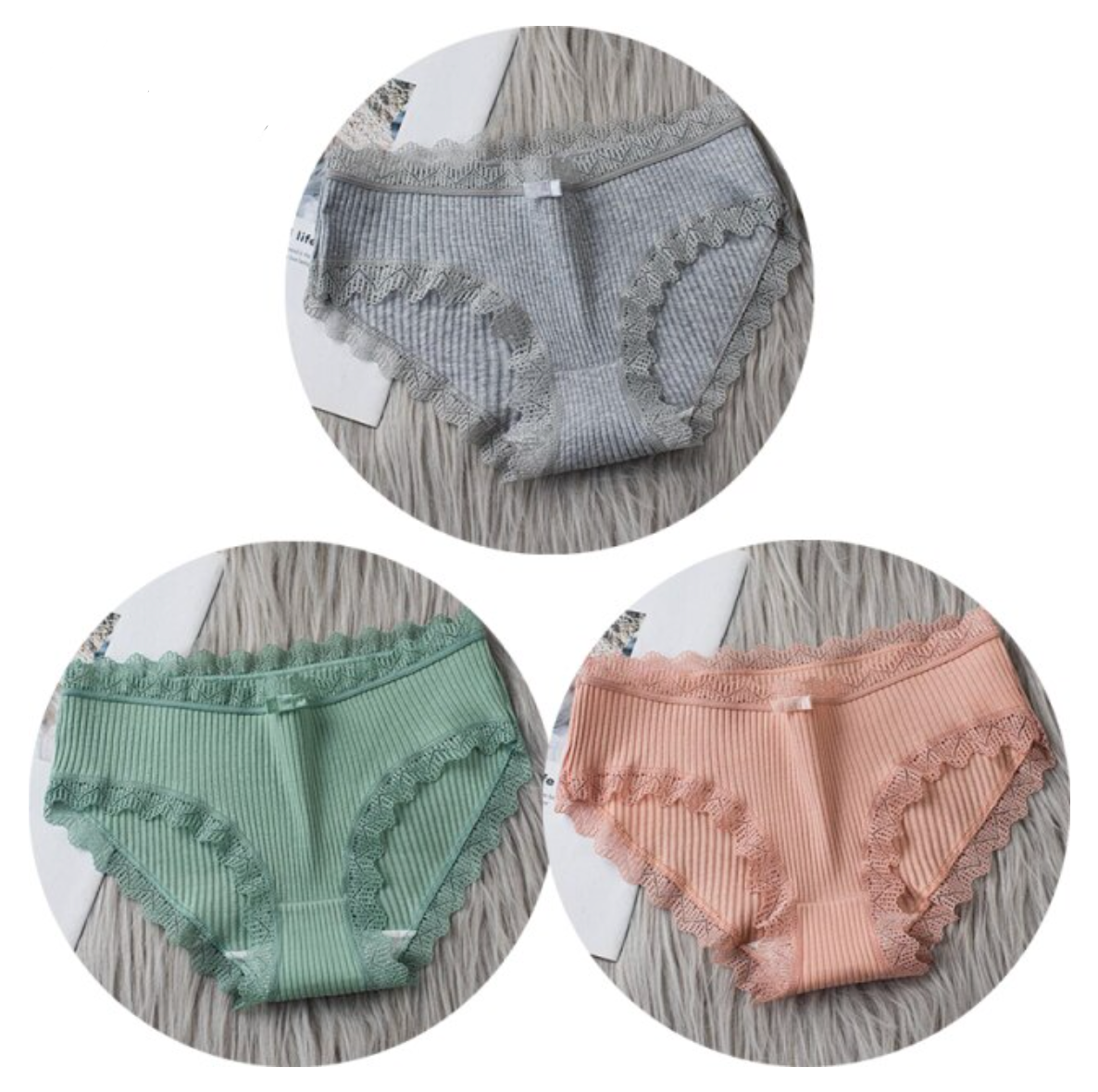 Slipjes Set – 3x Lage Taille Kanten Slipjes voor Vrouwen