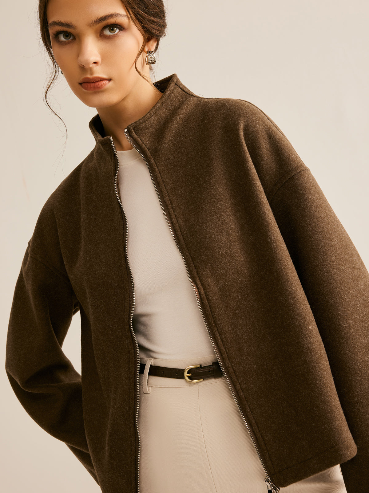 Dames Cropped Jas | Hoge Kraag – Minimalistisch, Comfortabel en Trendy voor het Lente Seizoen