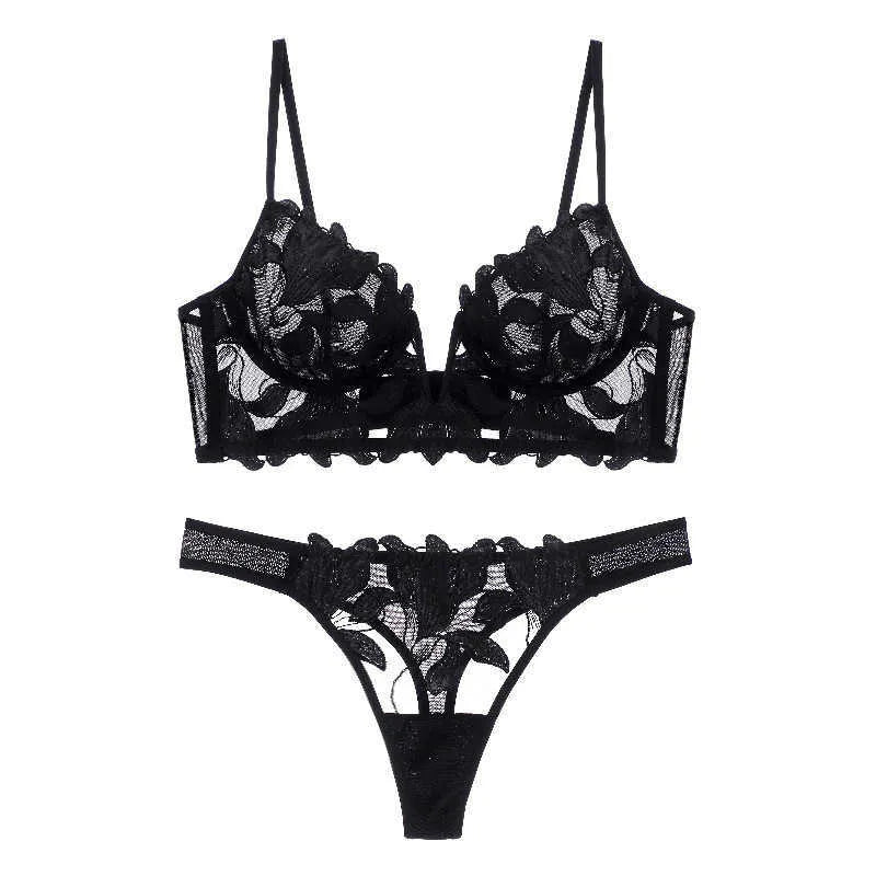 Sexy Franse Kant Lingerie Set – Push-Up BH met Diep V-decolleté voor Dames