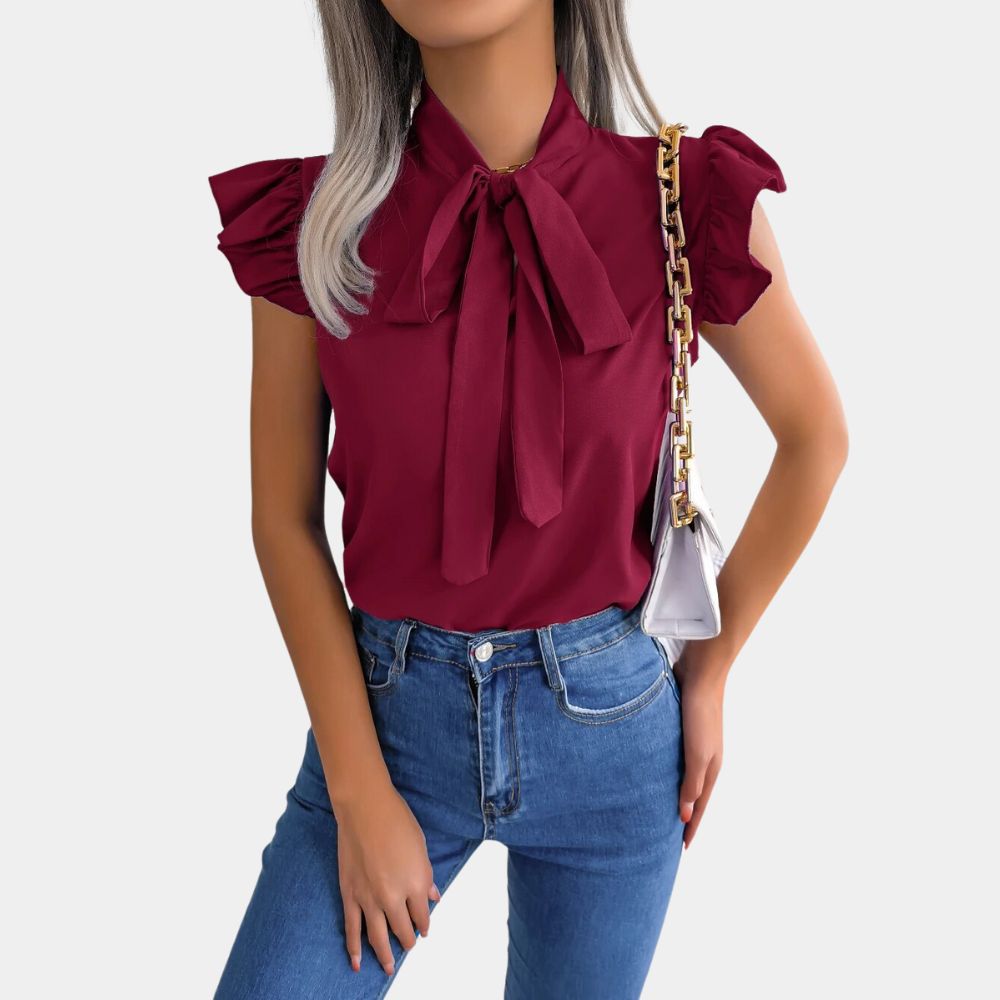 Serena Zomerblouse – Vrouwelijk, Licht en Elegant met Strikkraag