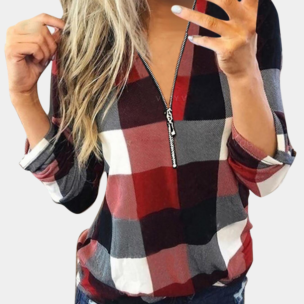 ISLA – Luxe Dames Top met Tijdloos Ruitpatroon