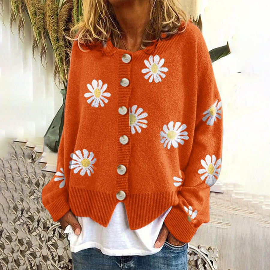 Livia | Dames Gebreide Cardigan | Bloemmotief | Zachte Katoenmix