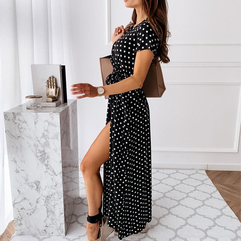 SOLA – Bohemian Maxi Jurk met V-Hals & Korte Mouwen | Zomer Must-Have