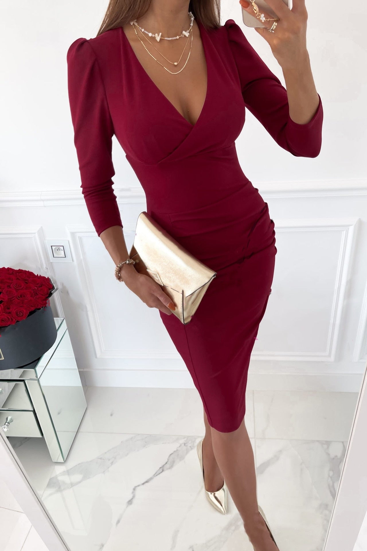 NOVA Vibe – Bodycon Jurk met V-Hals voor Dames