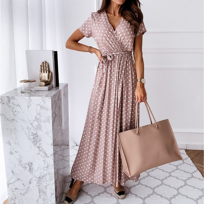 SOLA – Bohemian Maxi Jurk met V-Hals & Korte Mouwen | Zomer Must-Have