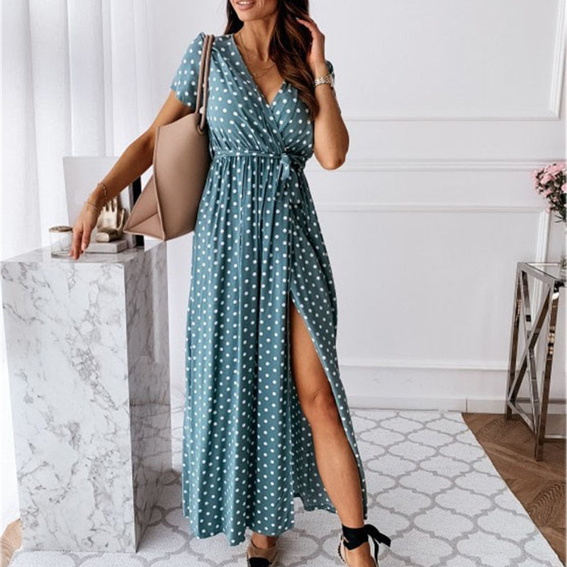 SOLA – Bohemian Maxi Jurk met V-Hals & Korte Mouwen | Zomer Must-Have