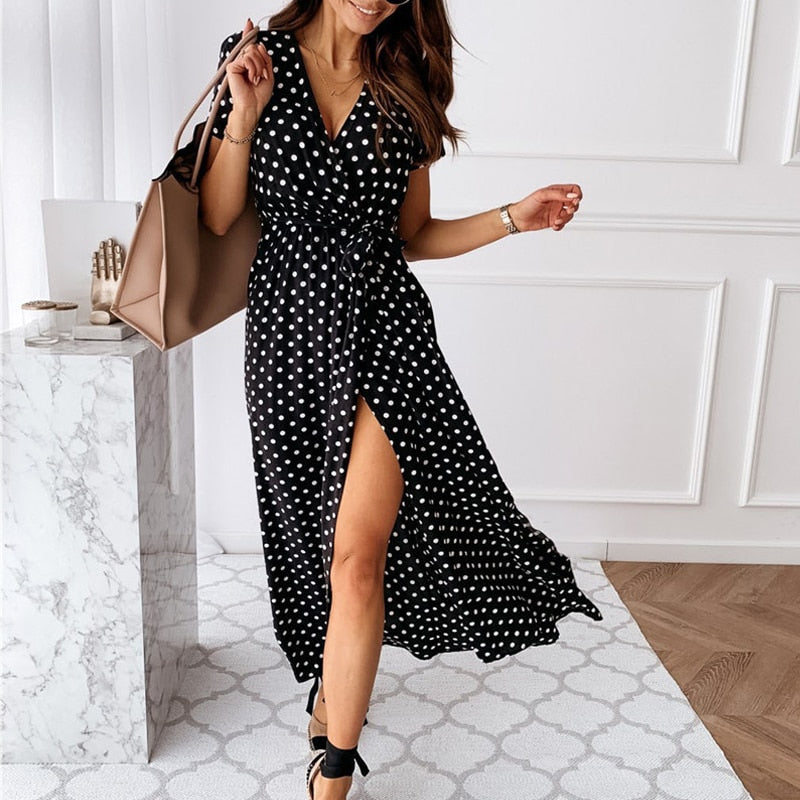 SOLA – Bohemian Maxi Jurk met V-Hals & Korte Mouwen | Zomer Must-Have