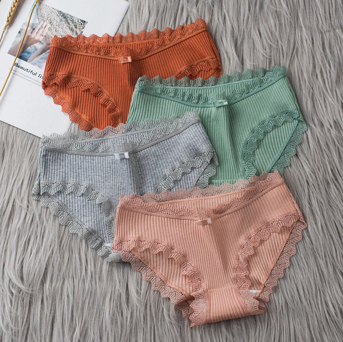 Slipjes Set – 3x Lage Taille Kanten Slipjes voor Vrouwen