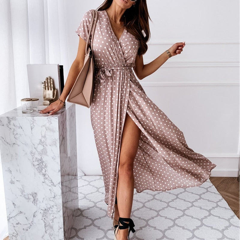 SOLA – Bohemian Maxi Jurk met V-Hals & Korte Mouwen | Zomer Must-Have
