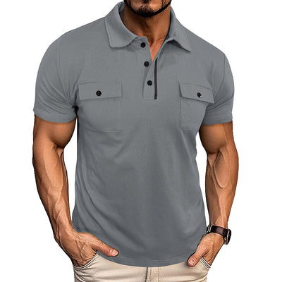 Polo à manches courtes pour homme - Fermeture boutonnée, col à revers et poche poitrine