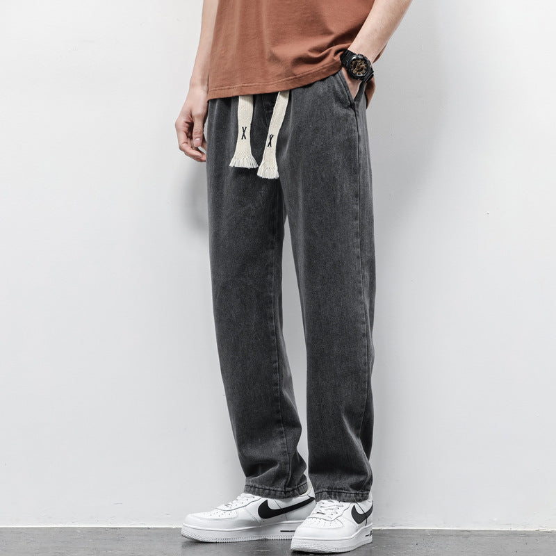 Men's Summer Loose Wide Leg Jeans - Elasticated Drawstring Waist