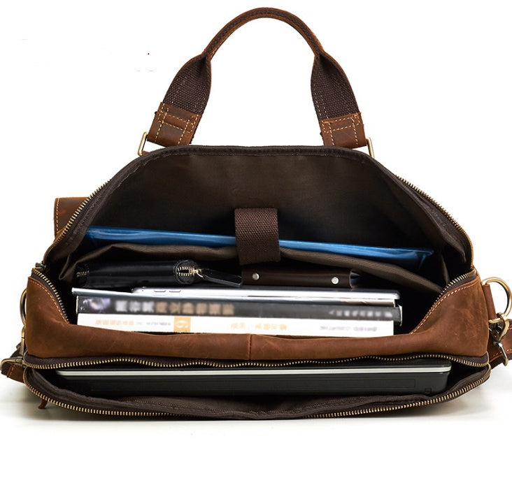 Retro Heren Laptoptas – 15,6 Inch Aktetas van Runderhuid