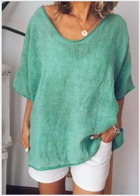 Women's Summer T-shirt with Loose Short Sleeves - Airy Summer Top