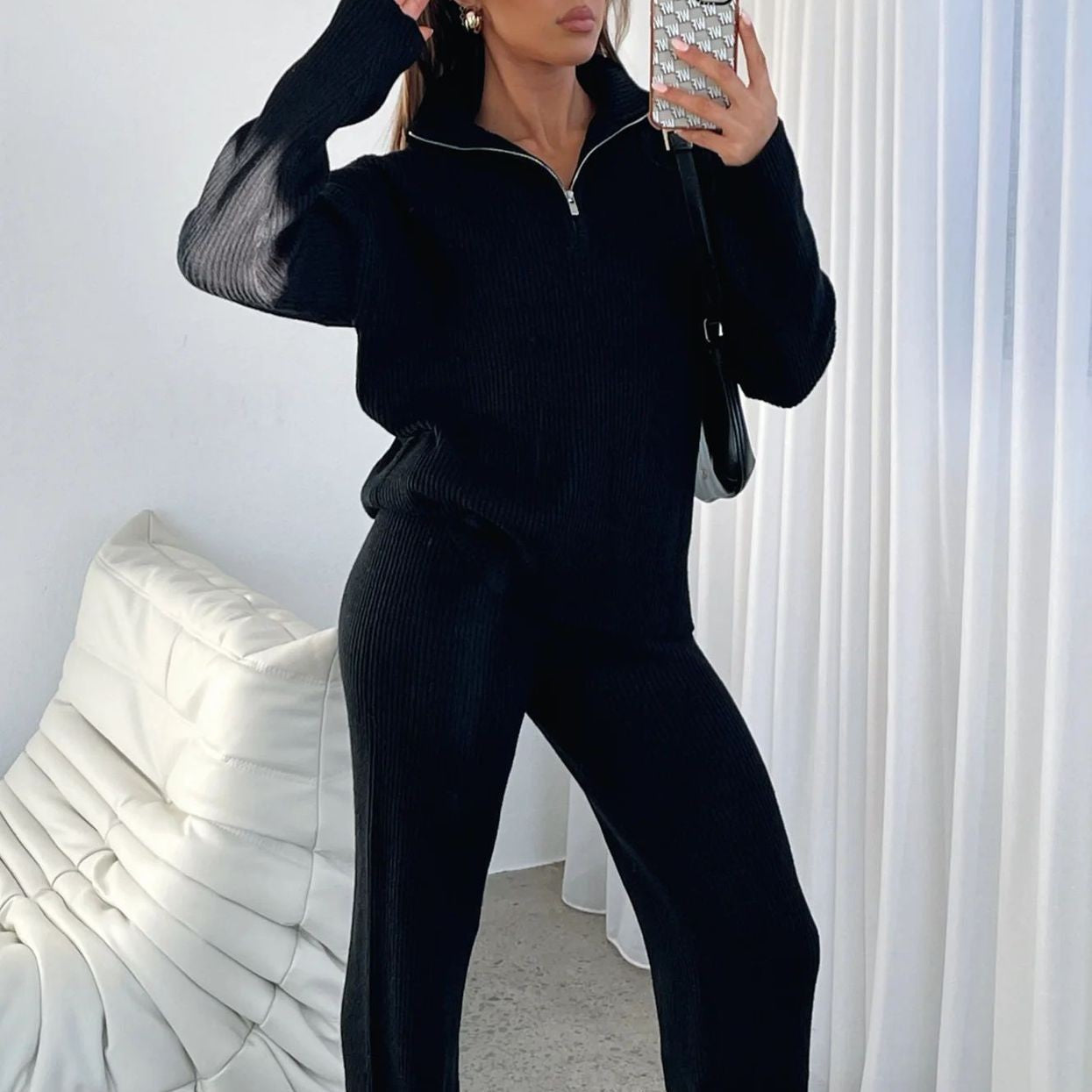 ELISA | Tendance et confortable – Ensemble tricoté luxueux pour femme avec pantalon évasé