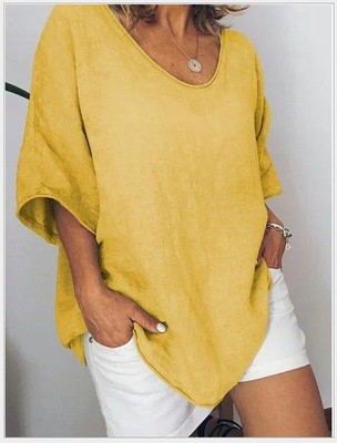 Women's Summer T-shirt with Loose Short Sleeves - Airy Summer Top