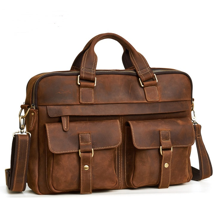 Retro Heren Laptoptas – 15,6 Inch Aktetas van Runderhuid