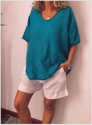 Women's Summer T-shirt with Loose Short Sleeves - Airy Summer Top