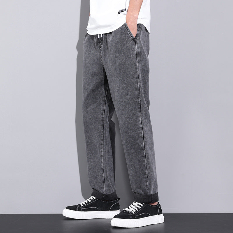 Men's Summer Loose Wide Leg Jeans - Elasticated Drawstring Waist