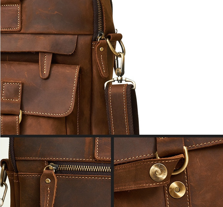 Retro Heren Laptoptas – 15,6 Inch Aktetas van Runderhuid