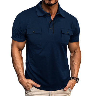 Polo à manches courtes pour homme - Fermeture boutonnée, col à revers et poche poitrine
