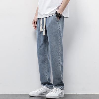 Men's Summer Loose Wide Leg Jeans - Elasticated Drawstring Waist