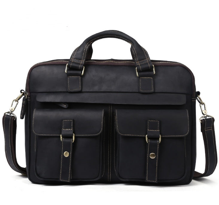 Retro Heren Laptoptas – 15,6 Inch Aktetas van Runderhuid