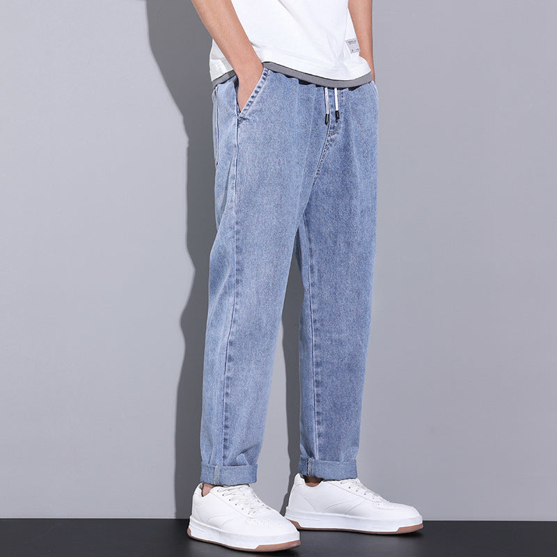 Men's Summer Loose Wide Leg Jeans - Elasticated Drawstring Waist