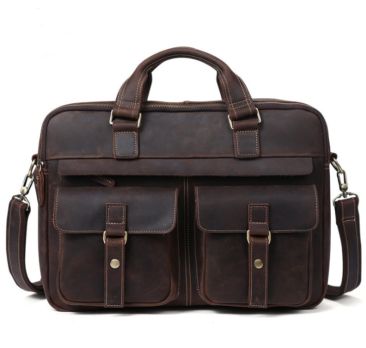 Retro Heren Laptoptas – 15,6 Inch Aktetas van Runderhuid