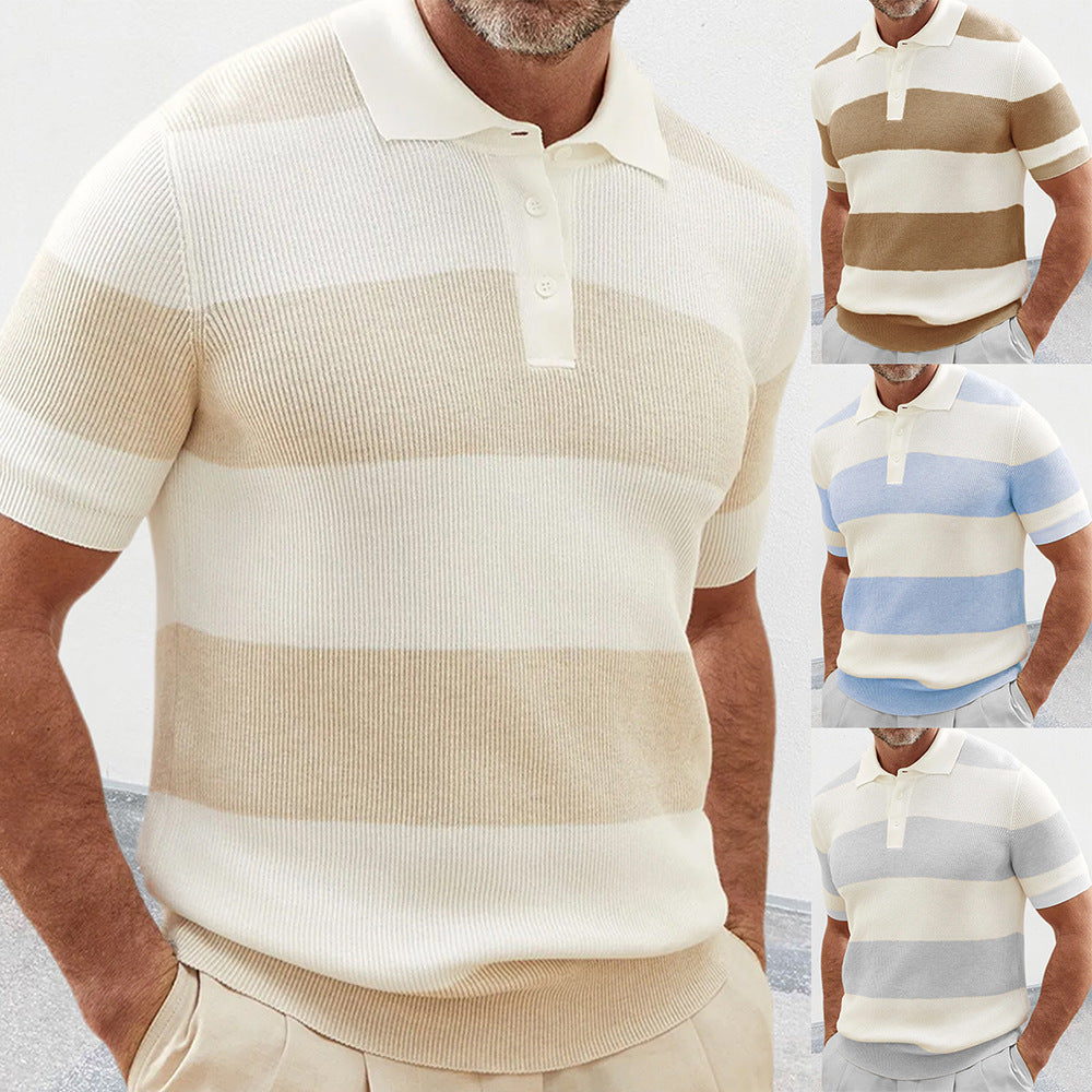Pull d'été à manches courtes et revers pour homme - Mode masculine élégante