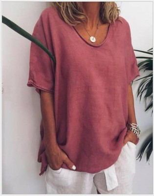 Women's Summer T-shirt with Loose Short Sleeves - Airy Summer Top