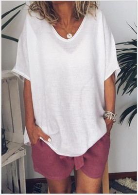 Women's Summer T-shirt with Loose Short Sleeves - Airy Summer Top