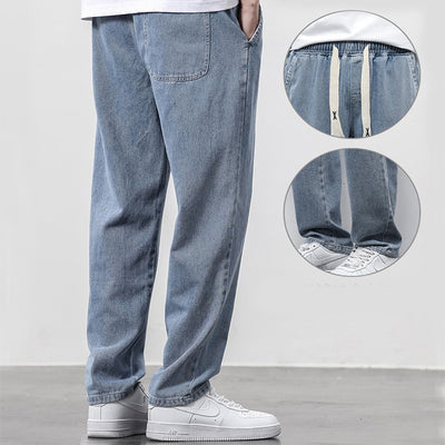 Men's Summer Loose Wide Leg Jeans - Elasticated Drawstring Waist
