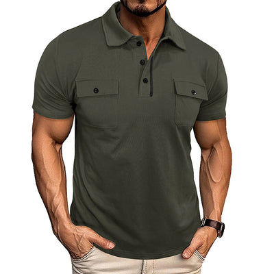Polo à manches courtes pour homme - Fermeture boutonnée, col à revers et poche poitrine