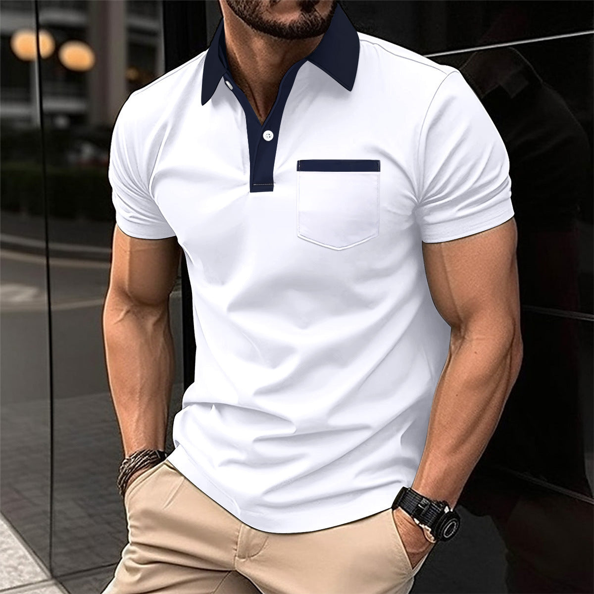 Revers Mode Slim Fit T-shirt voor Heren – Stijlvol en Comfortabel