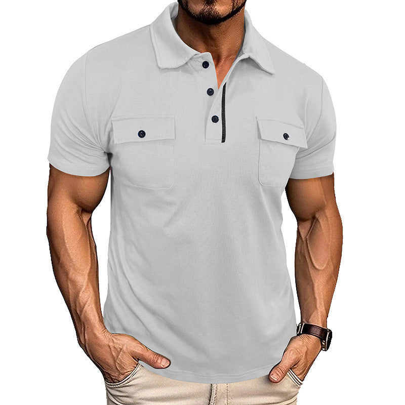 Polo à manches courtes pour homme - Fermeture boutonnée, col à revers et poche poitrine