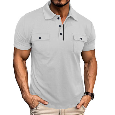 Polo à manches courtes pour homme - Fermeture boutonnée, col à revers et poche poitrine
