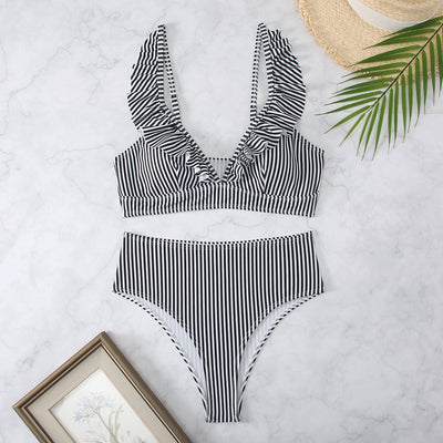 LIORA | Ruffle Bikini – Elegant Ribbed Fabric and High-Cut Design 