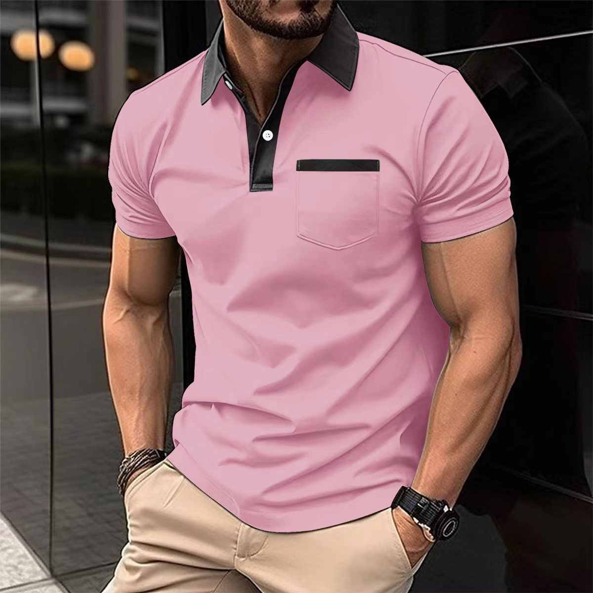 Revers Mode Slim Fit T-shirt voor Heren – Stijlvol en Comfortabel