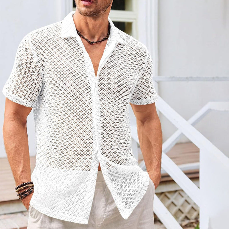 Zomer Mesh Korte Mouw Shirt voor Heren – Ademend en Lichtgewicht