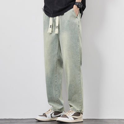 Men's Summer Loose Wide Leg Jeans - Elasticated Drawstring Waist