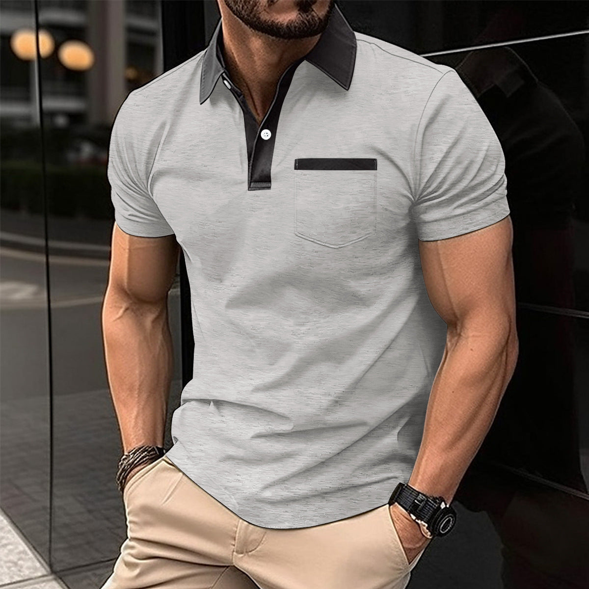 Revers Mode Slim Fit T-shirt voor Heren – Stijlvol en Comfortabel