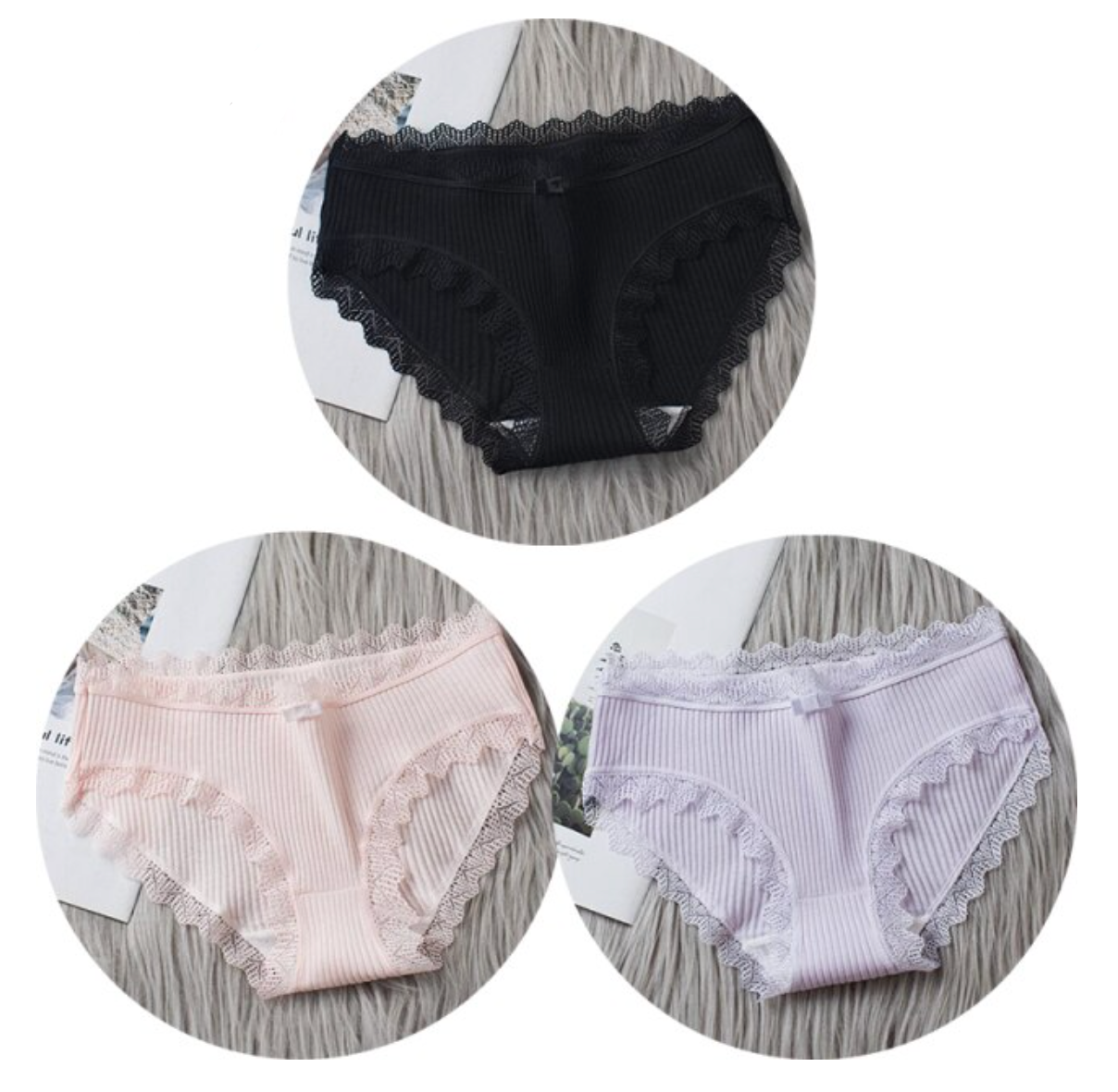 Ensemble de culottes – 3 culottes taille basse en dentelle pour femme