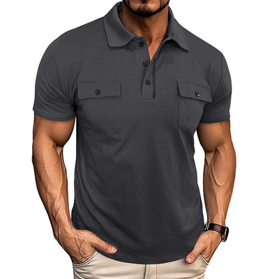 Polo à manches courtes pour homme - Fermeture boutonnée, col à revers et poche poitrine