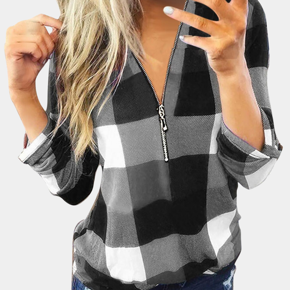 ISLA – Luxurious Women's Top with Timeless Check Pattern